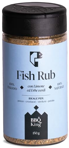 BBQ KING - Fish Rub Confezione da 150 Gr, Dry Rub Bbq per Pesce Ideale per Barbecue e Grill, Set Spezie Cucina Made in Italy, Miscela di Spezie per Pesce alla Griglia, Crostacei o Pesce Affumicato
