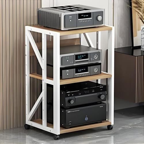2/3/4 Ebenen HiFi Rack Audio Rack, Audio Rack Hifi Regal HiFi-Audio-Rack-Schrank Für Zuhause, Beweglicher Audio-Video-Turm, Verstärker-Rack-Regal, TV Rack HiFi Regal Audio Schrank(White,H69cm/27.1in-B