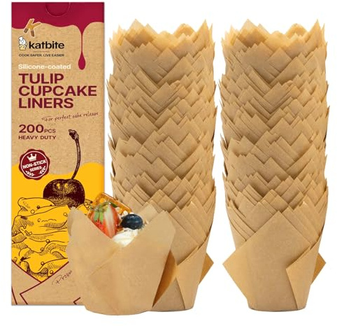 Katbite Tulip Cupcake Liners 200PCS, Standard Size Muffin Baking Cups Brown