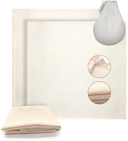 Passiertuch 2 Stück, Cheesecloth Käsetuch WiederverwendbarDichtegrad 100 Grade Seihtuch Ungebleichter Baumwolle Knödeltuch Abseihtuch Für Hausgemachten Käse Joghurt und Gemüsesaft (2, 50 x 50 cm)