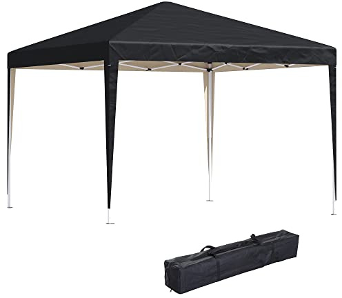 Outsunny Pavillon ca. 3x3m, wasserabweisend Stabil Winterfest Pop-up Faltpavillon, UV Schutz, Faltbar Partyzelt Gartenzelt mit Tasche, Gartenpavillon für Camping Garten, Schwarz