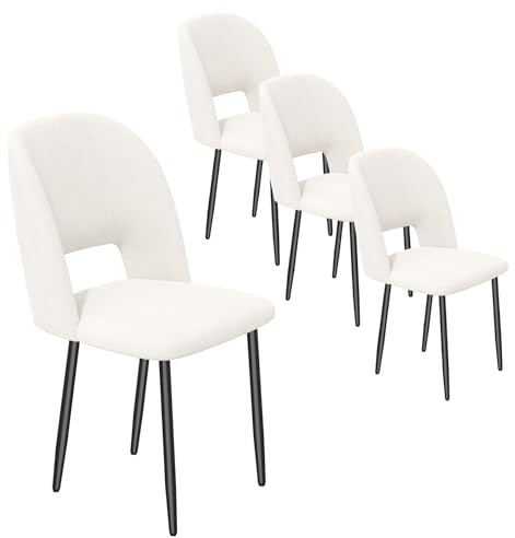 Hawthyhome Esszimmerstühle 4er Set, Esszimmerstuhl, gepolsterter Sitz, Sitzbreite 46 cm, Metallbeine, Cordstoff, Belastung 136 kg, für Wohnzimmer, Schlafzimmer, Arbeitszimmer, Beige