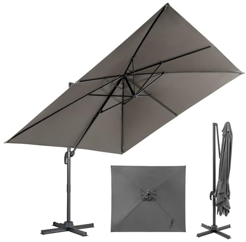 RELAX4LIFE Parasol Déporté Rectangulaire 3x3M, Parasol de Jardin Exterieur Inclinable et Rotative 360° par Pédale en Polyester Anti-UV pour Plage Jardin Patio Gris