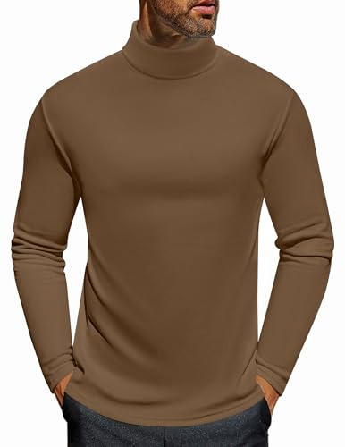 Ekouaer Termisk långärmad topp för män varm polokrage underkläder undertröja S-XXL, Brun, M