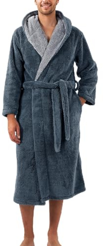 DAVID ARCHY Robe de Chambre Homme Polaire Velours Double Face Peignoir Long à Capuche Vêtements de Nuit Chaude Doucement Confortables Peignoirs de Bain Gris 3XL