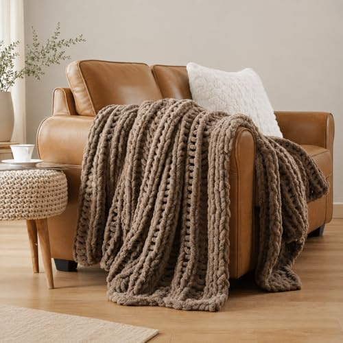 Battilo Chunky Knit Blanket Throw, Cable Knitted Throw Blanket, 125x150cm