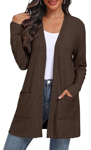 QIXING Women's Cardigan Open Front Lightweight Long Sleeve Casual Sweater Cardigan with Pockets for Autumn Winter