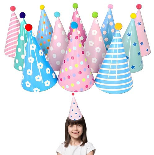 SongBuydn 12 Mini Partyhüte für Kuscheltiere, Partyhüte Kindergeburtstag, Partyhut Erwachsene, Geburtstagshüte, bunte Partyhütchen für festliche Anlässe