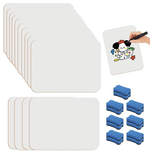 14 Stück Whiteboard Klein A4, Mini Whiteboards Abwischbar Doppelseitige Kleine White Boards mit 14 Radiergummis Tragbare Weiße Tafel für Schule Büro und Zuhause (29.7 x 21cm)