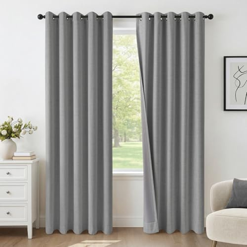 INOVADAY 100% Verdunklungsvorhänge 2 Stück Grau, H245xB140 cm | Gardinen mit Ösen Wohnzimmer, Vorhang Blickdicht Leinenoptik, Thermovorhang für Schlafzimmer, Geräuschreduzierend, OEKO