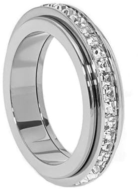 Pingyongchang Anxiety Rings Titanium Steel Spinner Fidget Band Ring for Women Cubic Zirconia Relieving Anxiety Wedding Promise Lucky Statement Jewelry Comfort Fit Size 5 to 12, Silver 10