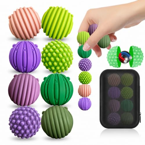 8 Balles Magnétiques en Silicone, Sensoraly Stimulant with Texture, Petites | Balles texturées pour détente, concentration et motricité fine, really help to calm down, Très bien pour la détente(Violet)