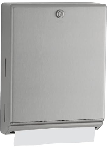 Bobrick B-262 Surface Mounted Paper Towel Dispenser - Stainless Steel Commercial Bathroom Towel Dispenser with Tumbler Lock 400 C-Fold or 525 Multifold Capacity
