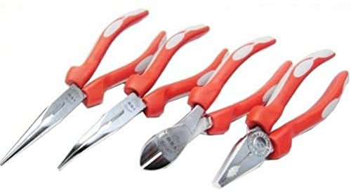 VBW Zangen-Set Sanitär-Set Profi (4-teilig, mit 2 Wasserpumpenzangen, 1 Zangenschlüssel, 1 Rohrzange, Werkzeug für Sanitär-Bereich) 991500, Schwarz / Rot / Silber