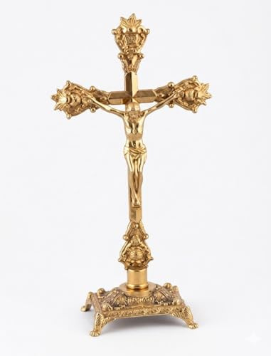 arterameferro Kruzifix aus poliertem Messing mit Sockel für Altar Kirche
