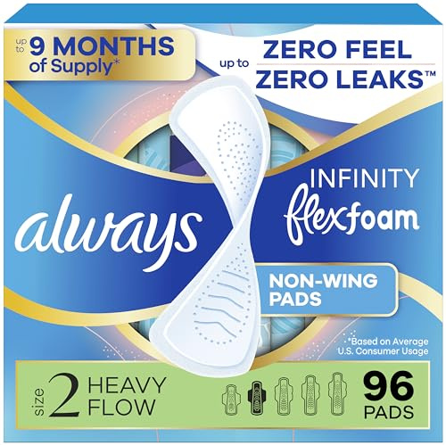 Always Infinity Feminine Binden für Damen, Flexfoam-Einlagen ohne Flügel, Größe 2, hohe Saugfähigkeit, geruchlos, 96 Stück (3 Packungen mit je 32 Stück)