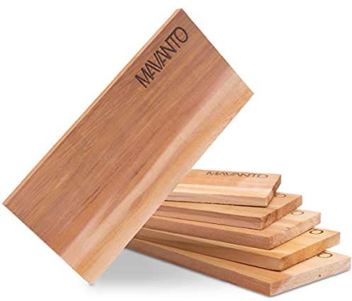 MAVANTO XXL Placche di Cedro Barbecue - Legno Tavoletta Cedro Canadese - Extra Spesso (30x14x1.5cm) Durevole e Riutilizzabile (Set di 6)