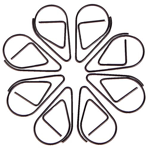 Büroklammer Set - 100pcs Kleine Büroklammern Wassertropfen Papierklammern 1.5x2.5cm Waterdrop Geformt Lesezeichen Retro-Design Metall Schreibwaren für Schule und Büro (Schwarz)