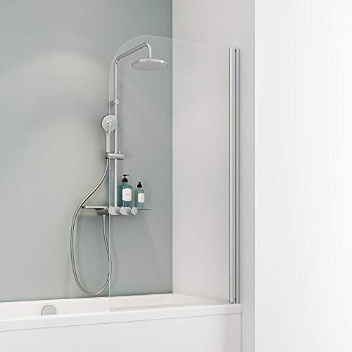 Schulte Badewannenfaltwand Komfort 1-teilig, 80 x 140 cm, 5 mm Sicherheitsglas (ESG) Klar hell mit fixil-Beschichtung, Alu-natur, Teilrahmung mit Anschlag rechts, D1650 01 500 3