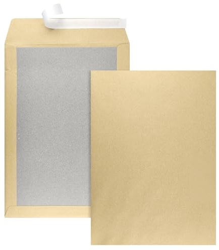 Netuno 100x braune Papprückwandtasche DIN B4 250 × 353 mm 400g Versandtasche mit Papprücken haftklebend ohne Fenster großer Briefumschlag mit Papprückwand aus Graupappe