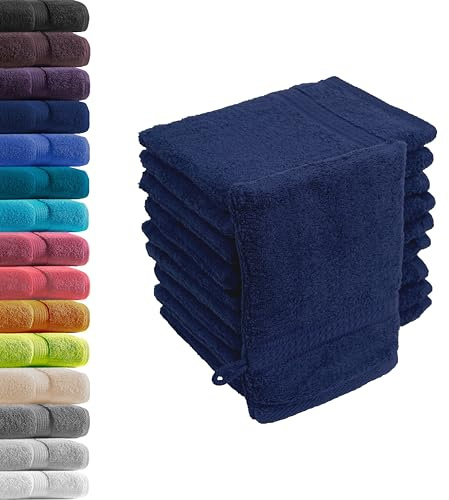 Hometex Premium Textiles Lot de 10 gants de toilette - 16 x 21 cm - 100 % coton éponge - Certifié Oeko-TEX Standard 100 - Qualité supérieure - 500 g/m² Marine