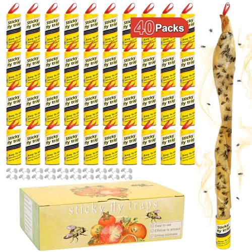 40 Rolls Fruit Fly Traps for Indoors, Fly Trap, Fly Trap Indoor for Home, Fly Traps Outdoor, Sticky Fly Strips, Fly Glue Paper Tape Catcher Ribbon for Gnat Fungus Fruit Flies