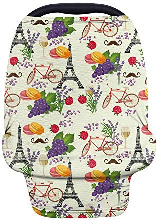 HUGS IDEA Romantischer Paris, Eiffelturm, superweiche Baumwolle, vielseitig einsetzbar, für Babyschalen, Autositze, Baldachin, einfach an- und auszuziehen