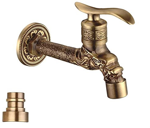 FCS Bathroom Vintage Gartenarmatur aus Messing Dekorative Kaltwasserhahn Wasserhahn Wandhalterung für Ausgußbecken, Waschmaschine, Auslaufventil, Ventil 1/2'' (Size : 14.8cm)