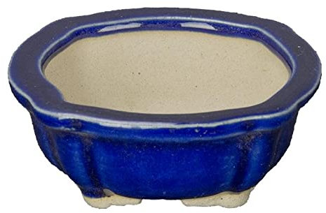 Runde Bonsaischale aus blau glasiertem Steinzeug 5,5x5,5x2 cm - SF5
