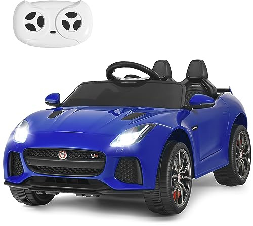 COSTWAY Jaguar Auto Elettrico 12 V per Bambini, Macchina Elettrica con Telecomando, con Luci Musica Storia, Avvio Lento, Velocità 3-5 km/h (Blu)
