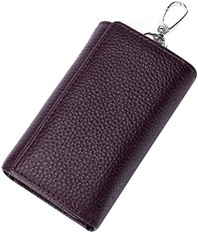 Herbests Autoschlüssel Hülle Schlüsseltasche für Damen Herren, Leder Schlüsseletui Schlüsselmäppchen Auto Ledertasche Auto-Schlüssel-Anhänger Karabienerhacken Tasche Reißverschluss,Lila