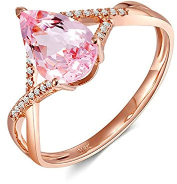 18 Karat (750) Rotgold Eheringe, Engagement Ring Schneiden Birne Rosa Morganit Weiß Diamant 1.15ct Ring Größe 45 (14.3)