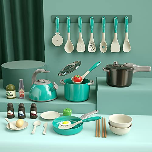 Kitchen Pretend Toy, 32pcs Kids Kitchen Toys Set Children Role Play Kitchen Pretend Toys, Cookware Cooking Utensils Pots and Pan Toys Kit, Great Gifts for Boys Girls 3 4 5 6 Years Old