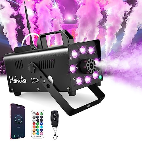 Macchina del fumo, Hakuta Wi-Fi Smart Fog Machine con 8 luci LED e 13 luci LED colorate effetto, App Control LED Fog Machine 500W 2300CFM