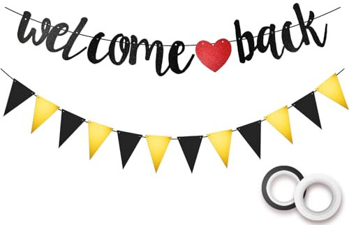 Koliphy Guirnalda Welcome Back, Oro Decoracion de Welcome Back Pancarta, Fiesta de Welcome Back Guirnalda para Fiestas Familiares, De Vuelta a la Escuela