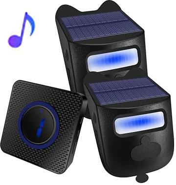 Solar Wireless Driveway Alarm Outdoor Weather-Resistant Motion Sensor Detector Doorbell Chime, DIY Security Alert System (2 Sensor & 1 Doorbell)