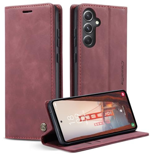 KZB Handyhülle für Samsung Galaxy S23 FE Hülle Premium Lederhülle Klappbar Flip Case Tasche Magnet Kartenfach Standfunktion Klapphülle Schutzhülle für Samsung Galaxy S23 FE - Weinrot