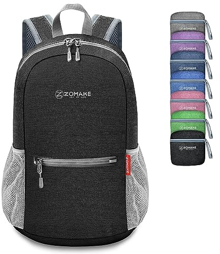 ZOMAKE Faltbarer Rucksack Klein Ultraleicht,10L Wanderrucksack Kleiner Leicht für Damen Herren,Reise Mini TagesrucksäCke Faltbar für Kinder und Jugendliche(Schwarz)