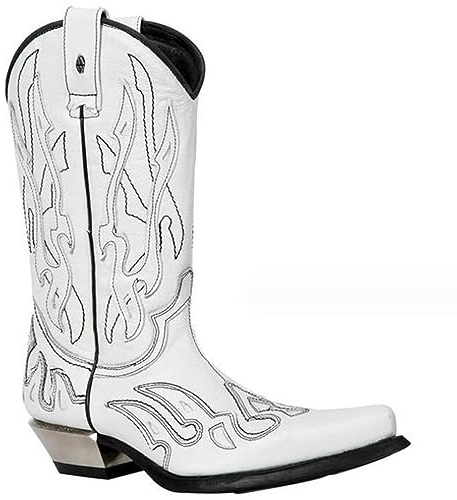 PU Läder Stövlar Vintage Western Cowboy Stövlar Broderi Biker Stövlar Slip On Casual Shoes Pointed Toe Stövlar,White,38