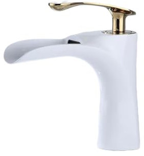 Waschtischmischer Hotel-Waschtischarmatur Schwarz Gemischtes Wasser Gold Einlochmontage Schwarzer Lack Badezimmer-Keramik-Waschtischarmatur Weiß + Gold