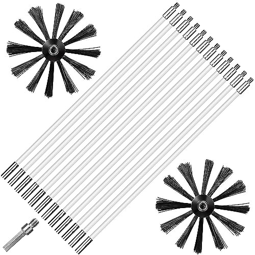 Junhui Ofenrohrbürste Schornsteinbürsten, Kaminbürste Stange Set mit 12 Flexible Stangen 410mm+2 Bürstenköpfen Ø 150mm+1 Sechskantstab, Schornstein Reinigungsset für Kamin Klimaanlage Kühler Trockner
