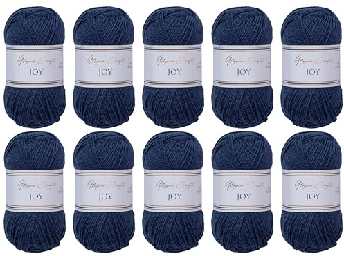 Utopia Crafts JOY Uni stick- och virkgarn, mjukt, lättskött, 100% polyakryl, 10 x 50 g nystan, 150 m (Blå kol)