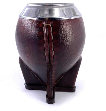 YVY Maté Calebasse maté Torpedo | Calebasse artisanale environ 200ml | Cerclage en acier inoxydable | Fabriquée à la main en Uruguay | Cuir lisse couleur ocre