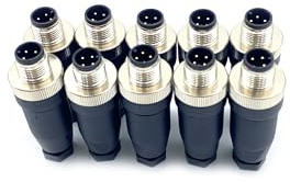 10 pezzi connettori M12 a 4 poli, connettori rotondi con codifica A a 4 pin installabili in loco con attacco a vite, connettore maschio Aviation da 12 mm, IP67 impermeabile, connettore circolare