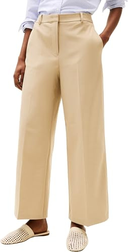 Tommy Hilfiger Pantalón de Tela Mujer Wide Leg Crop tobillero, Beige (Beige), 42W