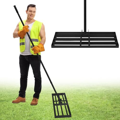 UISEBRT Rasen-Nivellierungsrechen 25x75cm Metall Rasenrechen Rasen zum Sanden Gartenrechen mit Stiel Levelingrake für Golfplatz Sanden Rasen