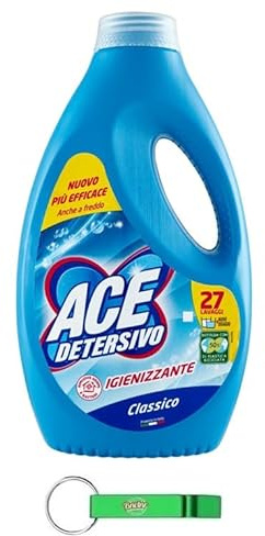 6x ACE Detersivo Lavatrice CLASSICO - Waschmaschine Flüssig Flüssigwaschmittel - Wirksam bei allen Arten von Flecken,27 Wäschen 1350ml + Beni Culinari Kostenloser Schlüsselanhänger