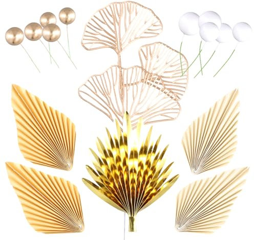 YILANJIN Decorazioni per Torte Oro, Decorazioni per Torte con Palline, Decorazioni Palline per Torte, Foglie di Palma Oro per Torte, Decorazioni Torta Compleanno per Articoli per Feste