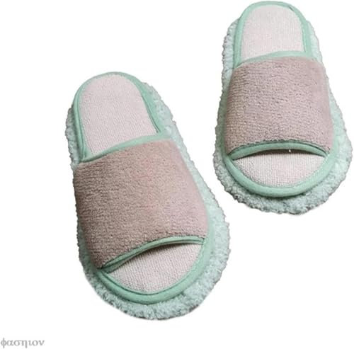 ESESE Mopp-Hausschuhe, Hausboden, abnehmbar, faul, polierend, Reinigung, Mikrofaser-Mopp-Slipper, Wischschuhe, Fußschuhe(Khaki,Medium)