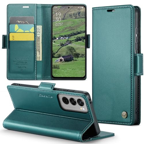 Phernykas Mobile Phone Case for Oppo Reno 12 Leather Case, Magnetic Flip Case with Card Slot and Stand Function, Smartphone Protective Case, Leather Case, Oppo Reno 12 Flip Book Case (Teal Green)